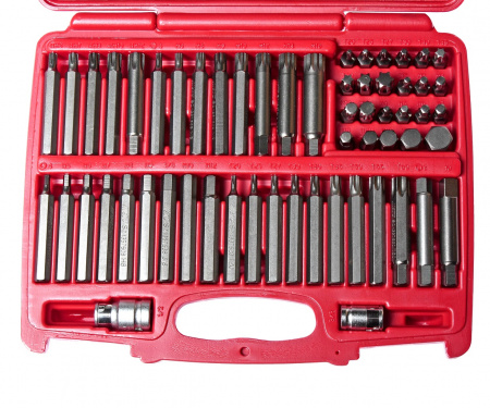 JTC Набор бит 1/2" 3/8" HEX, TORX, SPLINE, RIBE 6-ти гранных 2 держателя 58 предметов в кейсе 