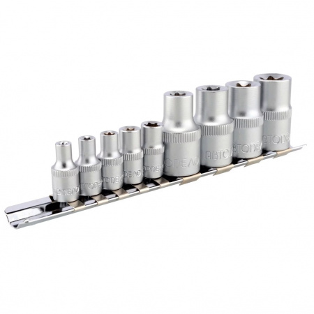 АВТОДЕЛО Набор головок TORX E4-E16 1/4"DR 9 предметов на планке
