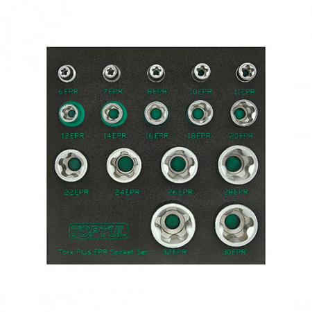 TOPTUL Набор головок 16пр. 1/4", 3/8", 1/2" DR. Torx Plus 5 гр. в ложементе EVA 