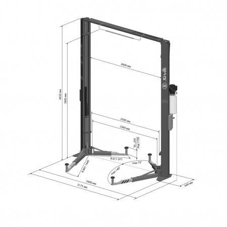 SIVIK Двухстоечный электрогидравлический подъемник ПГА-4200-Е Серый RAL7047