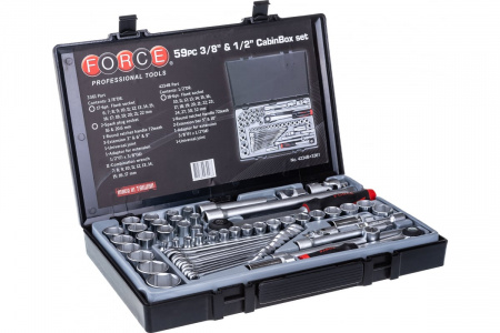 FORCE Набор инструмента 1/2" и 3/8'' 6-гранный, 59 предм. в кейсе
