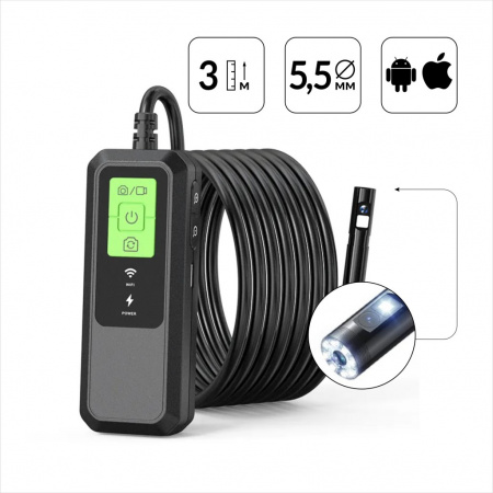 iCartool Видеоэндоскоп WIFI 2 камеры, 3.5Мп, 2560x1440, 3м, 5.5 мм зонд