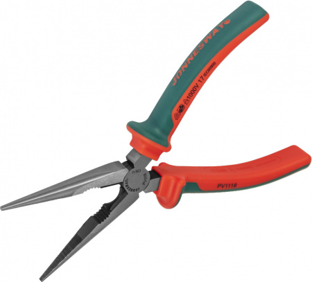 JONNESWAY Длинногубцы диэлектрические прямые с двухкомпонентными рукоятками, 200 мм