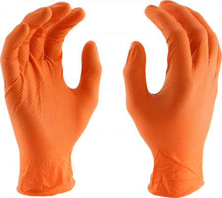 Перчатки нитриловые плотные, оранжевые, размер XL., IDEAL GRIP, (уп. 50шт.)