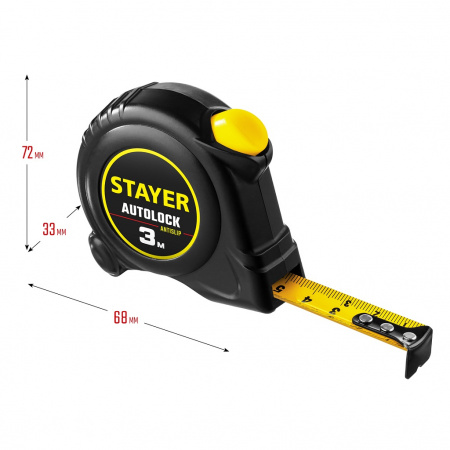 STAYER AutoLock Рулетка с автостопом 3 м х 16 мм
