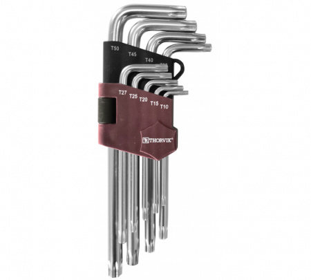 Thorvik Набор ключей торцевых T-TORX® с центрированным штифтом, Т10H-T50H, 9 предметов