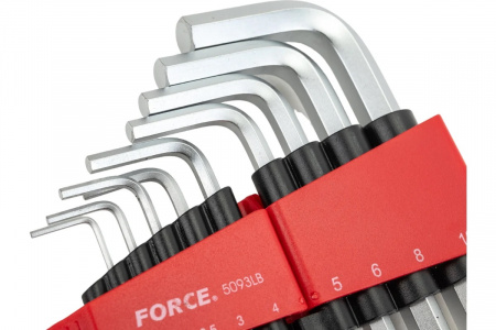 FORCE Набор ключей шестигранных 1/16"-3/8" Г-образных удлиненных шаровых 9 пр. на держателе