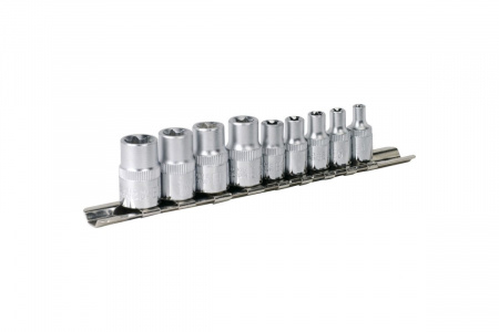 FORCE Набор торцевых головок 1/4"DR-3/8"DR Е-профиль (Е4-E14) 9пр.