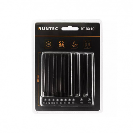 RUNTEC Набор бит HEX (H1.5, H2, H2.5, H3, H4, H5, H6, H8, H10, H12) 10 предметов