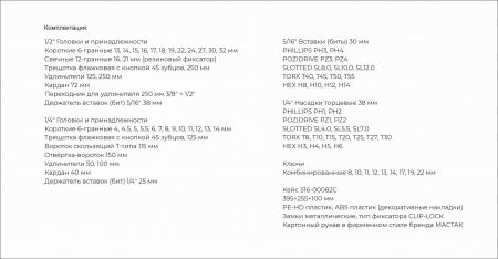 МАСТАК Набор инструментов универсальный 1/2", 1/4", 82 предмета