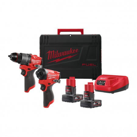 MILWAUKEE Набор M12 FPP2A2-602X Ударная дрель-шуруповерт M12FPD2-0 и винтоверт M12FID2-0, АКБ и ЗУ