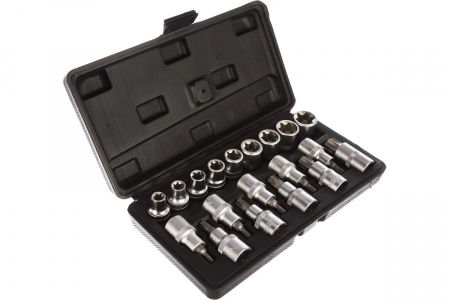 АВТОДЕЛО Набор торцевых головок и головок со вставкой Torx 1/2" Е10-Е24/Т20-Т70, 19 пр., в кейсе