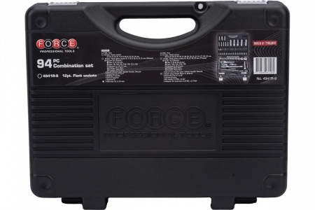 FORCE Набор инструмента 1/2"&1/4", 12-гранный, 4-32 мм, вставки, насадки 94 пр. в кейсе