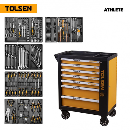 TOLSEN Набор инструментов "ATHLETE" в черной тележке, 189 предметов, 7 ящиков 