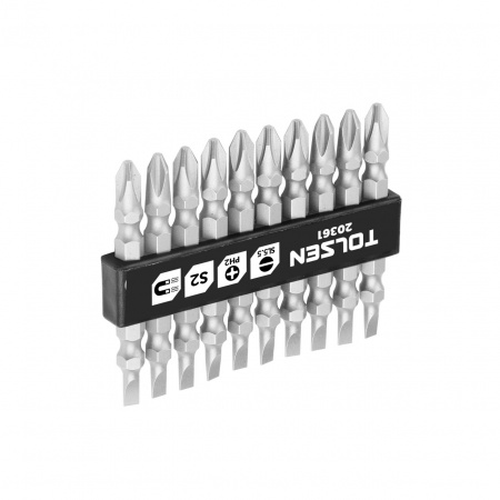 TOLSEN Набор вставок (бит) торцевых 1/4", PH2 Х 5,5Х0,8 мм, L-65 мм, двухсторонних, 10 предметов