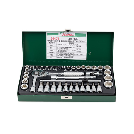 Hans Набор инструментов TORX 3/8", 6-22 мм, Е4-Е20, 40 предметов