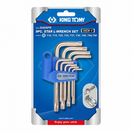 KING TONY Набор Г-образных TORX, T10-T50, короткие с отверстием, 9 предметов
