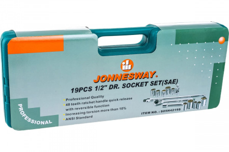 JONNESWAY Набор головок торцевых дюймовых 1/2"DR, SAE 3/8"--1-1/4", 19 предметов