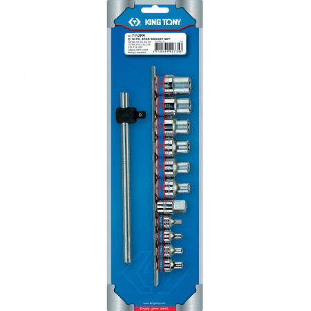 KING TONY Набор торцевых головок 1/2"&3/8", TORX Е-стандарт, Е4-Е20, вороток, 12 предметов